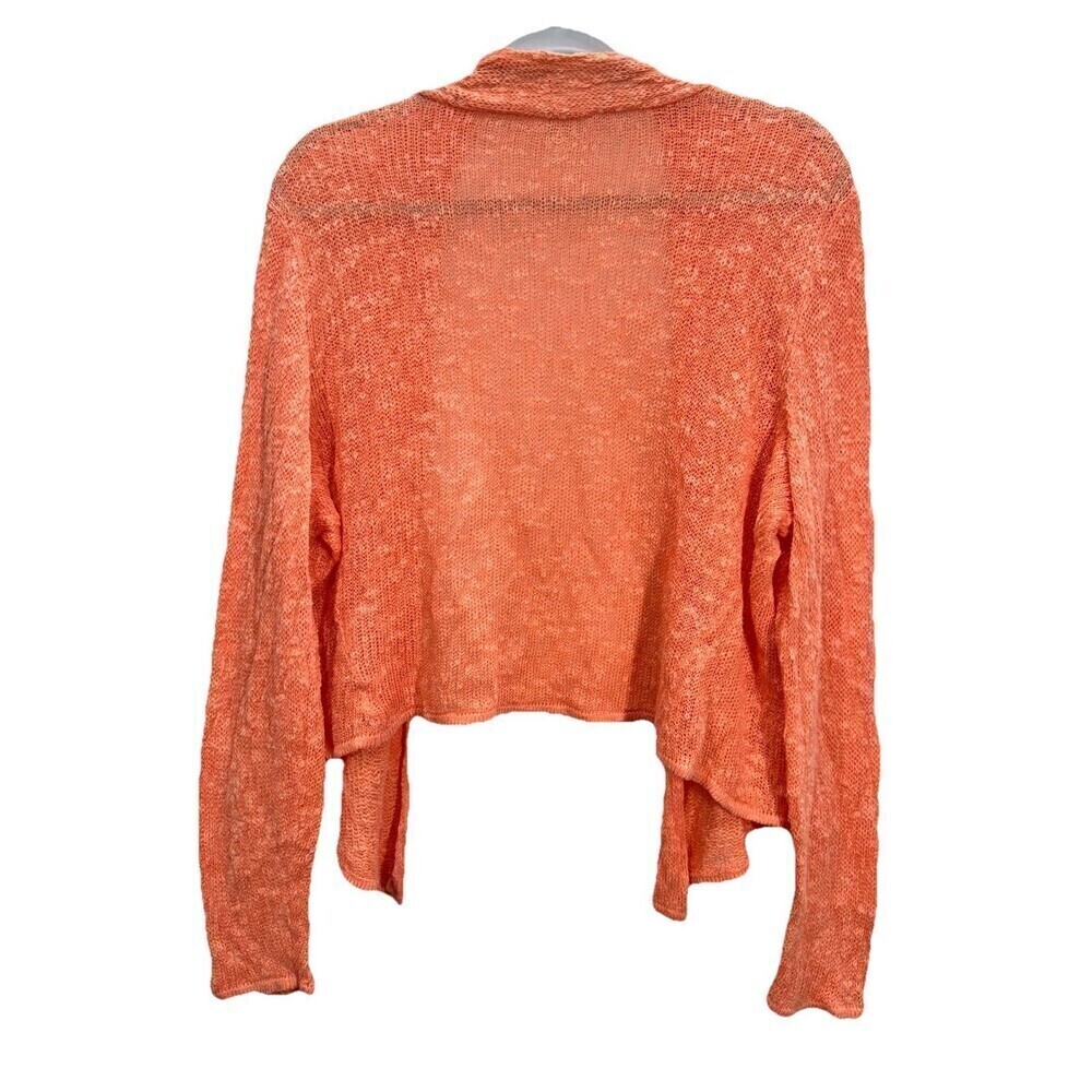 Eileen Fisher Linen Blend Open Front Cardigan Womens Large Coral Peach Open Knit - Picture 2 of 8